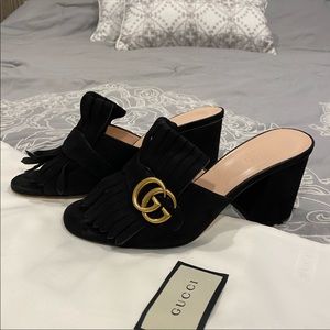 Gucci Marmont Mid Heel Suede Slides